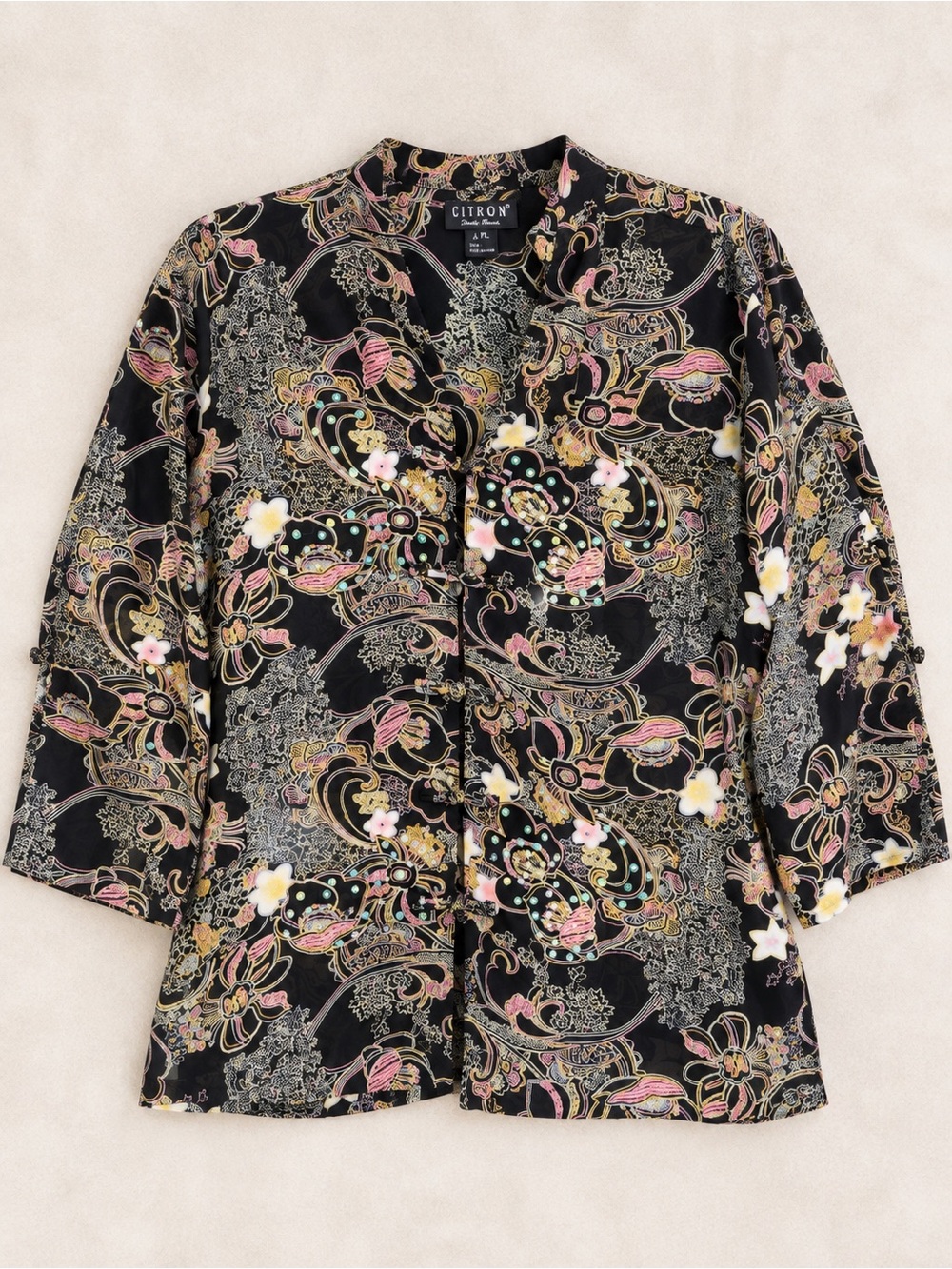 Vintage Citron Santa Monica Silk Beaded Paisley Blouse Petite Large